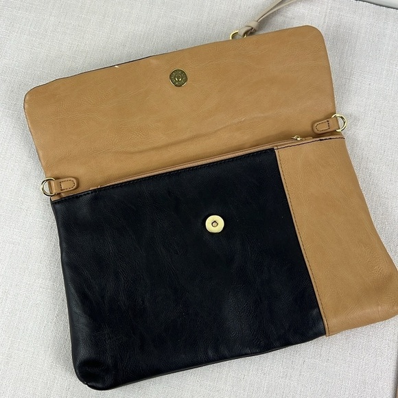 Vintage Steve Madden Clutch Handbag Tan Black Missing Crossbody Strap - Picture 5 of 10